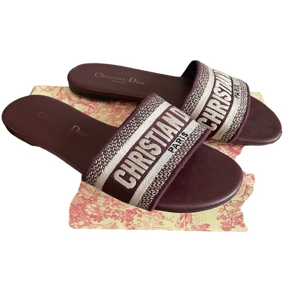 Dior Oblique Red Burgundy Slide Sandals Size 39 Dway - Picture 5 of 7